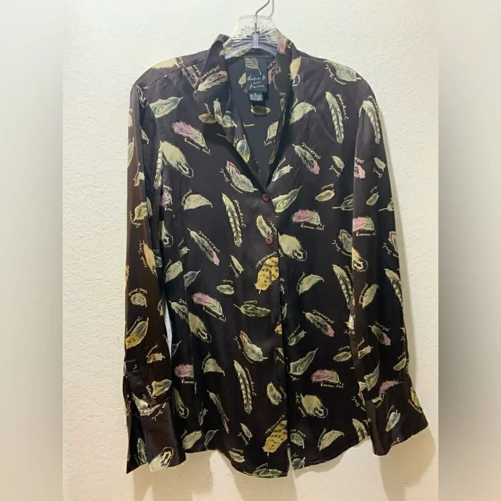 Dana B. And Karen Silk Blouse Top Brown Wildlife Birds Retro Sz 6 Vintage EUC
